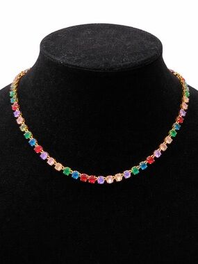 18k Gold Plated Multicolor Crystal Tennis Necklace - Women's Jewelry